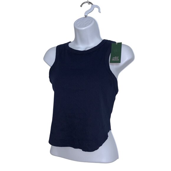 Wild Fable Junior Teens Navy Blue Round Neck Ribbed Cropped Tank Top Size XXL - Picture 4 of 11